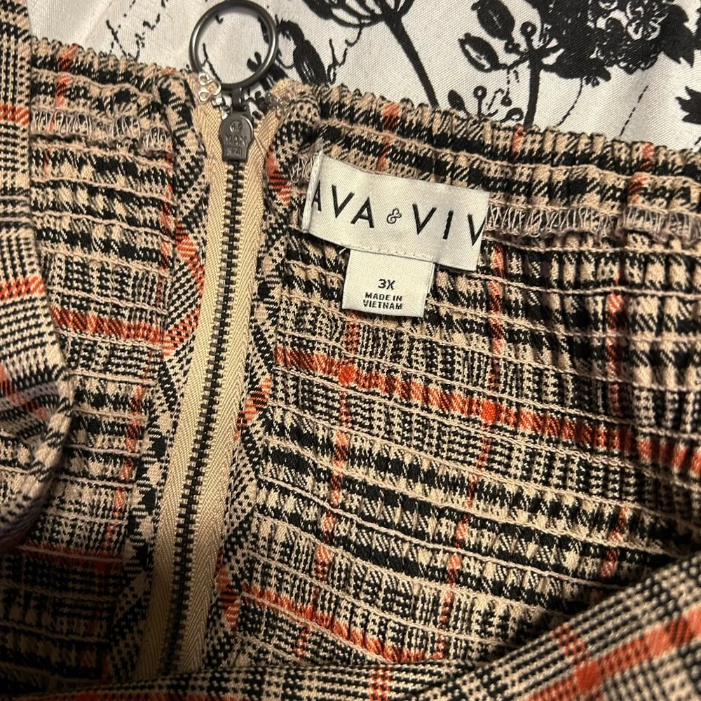 Women's Tailored Mini A-Line Dress - Ava & Viv™ Tan and Rust Plaid - Picture 5 of 5